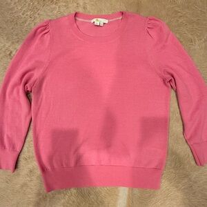 Boden Pink Wool Crew Neck Sweater with puff shoulders